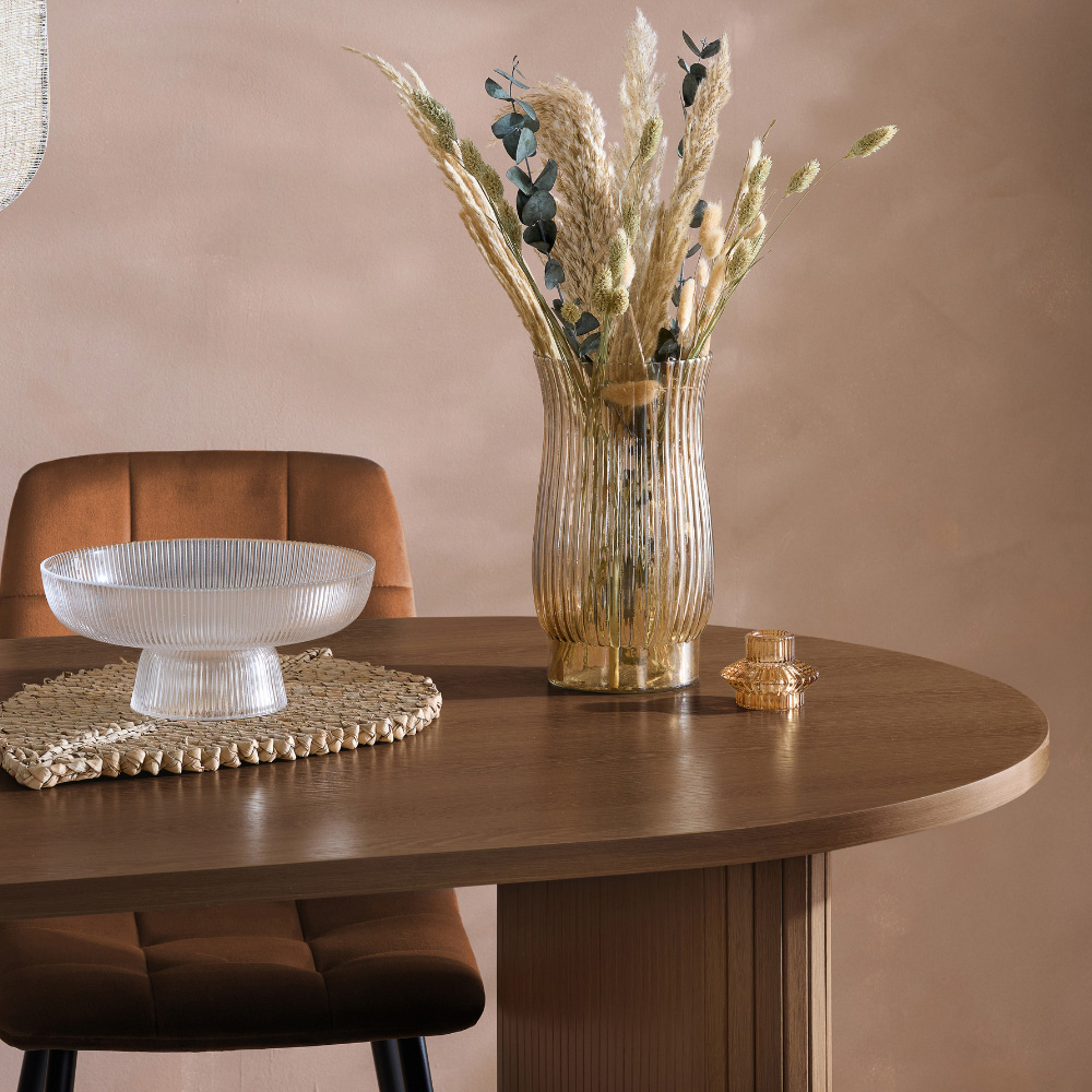 Axel 4 Seater Oval Fluted Dining Set Walnut and Russet Fabric Image 3