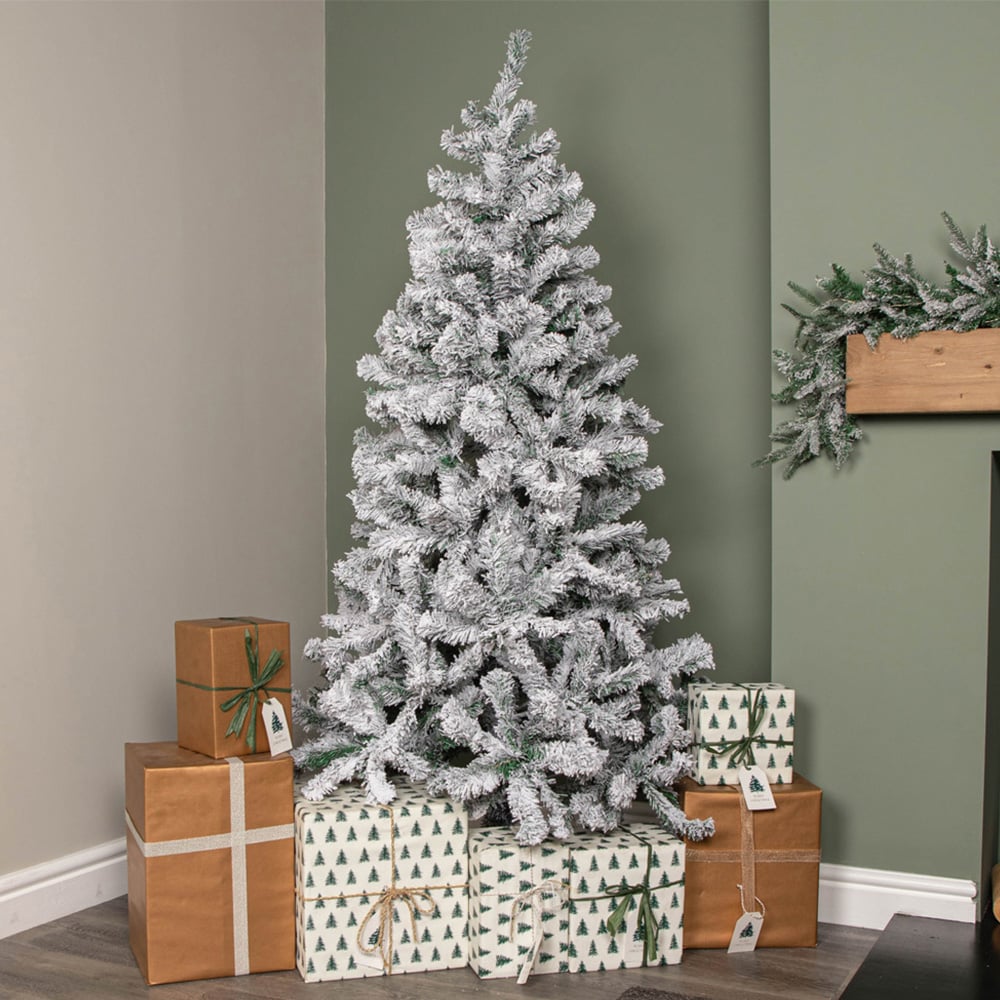 Samuel Alexander Snow Flocked Artificial Christmas Tree with Green Metal Stand 6ft Image 7