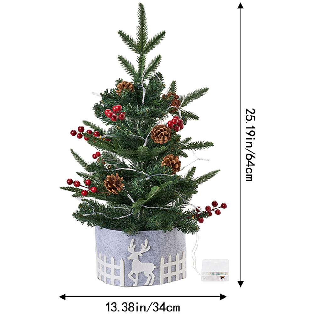Living and Home String Light Pinecones and Red Berries Mini Artificial Christmas Tree 2ft Image 8