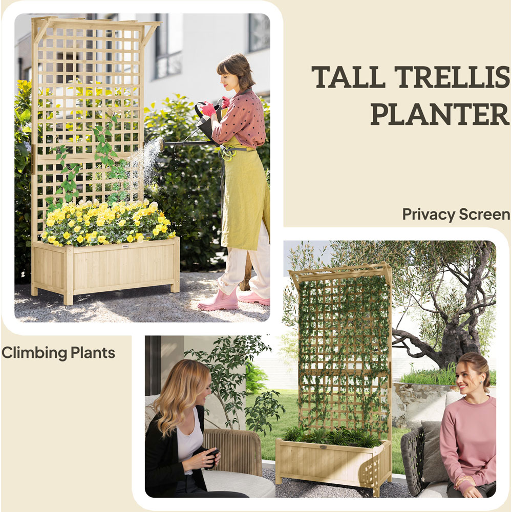 Outsunny Natural Wooden Garden Planter with Trellis 183 x 45 x 90cm Image 4