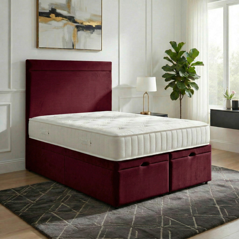 DS Living Majesty King Size Maroon Plush Velvet Ottoman Bed Image 5