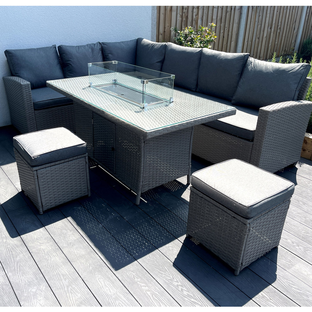 Outdoor Living The Croft 8 Seater Grey Corner Gas Firepit Dining Set Image 4