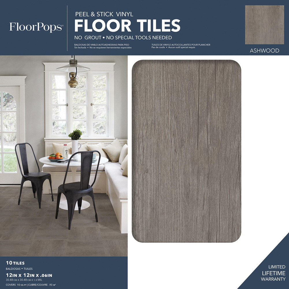 Floorpops Ashwood Grey Peel and Stick Floor Tile 30.48 x 30.48cm 10 Pack Image 8