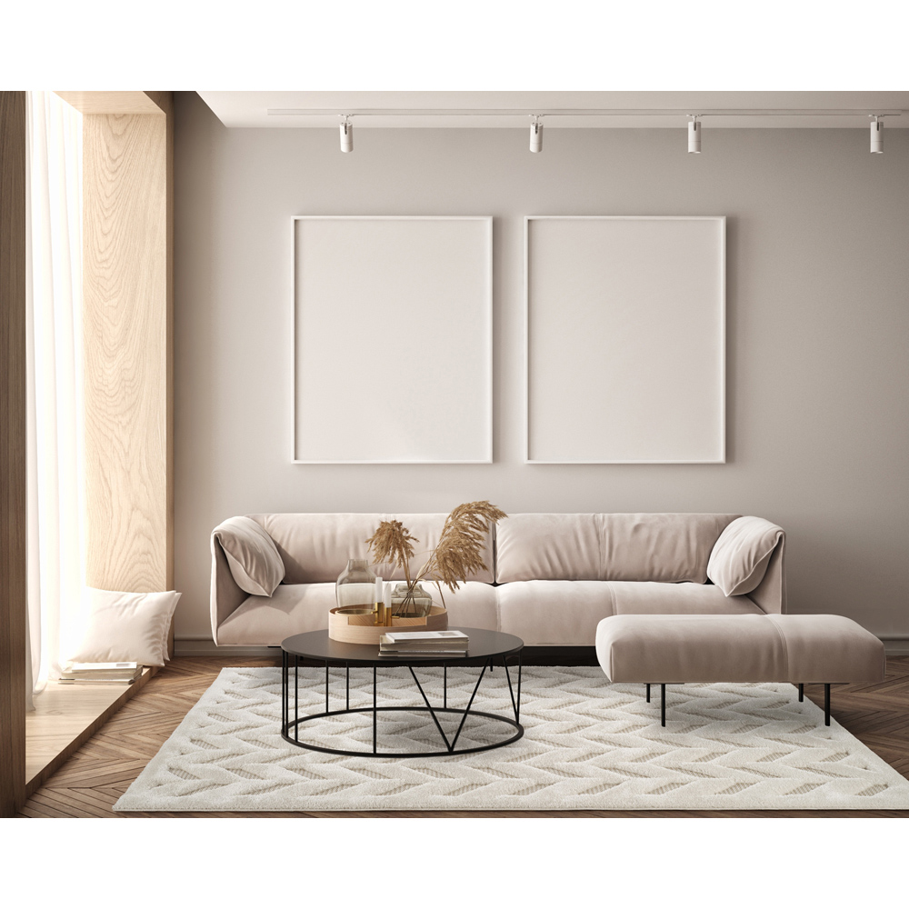 Freya Living Room Area Rug Contemporary 3D Embossed Modern Herringbone Design - Cream 120cm x 170cm Image 6