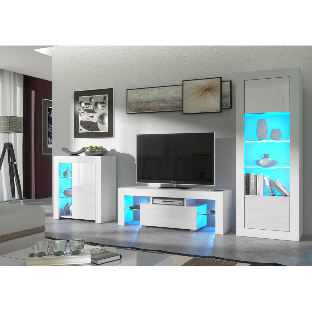 Creative Furniture Floe White and White Gloss Single Door 3 Shelf TV Unit with LED Image 6