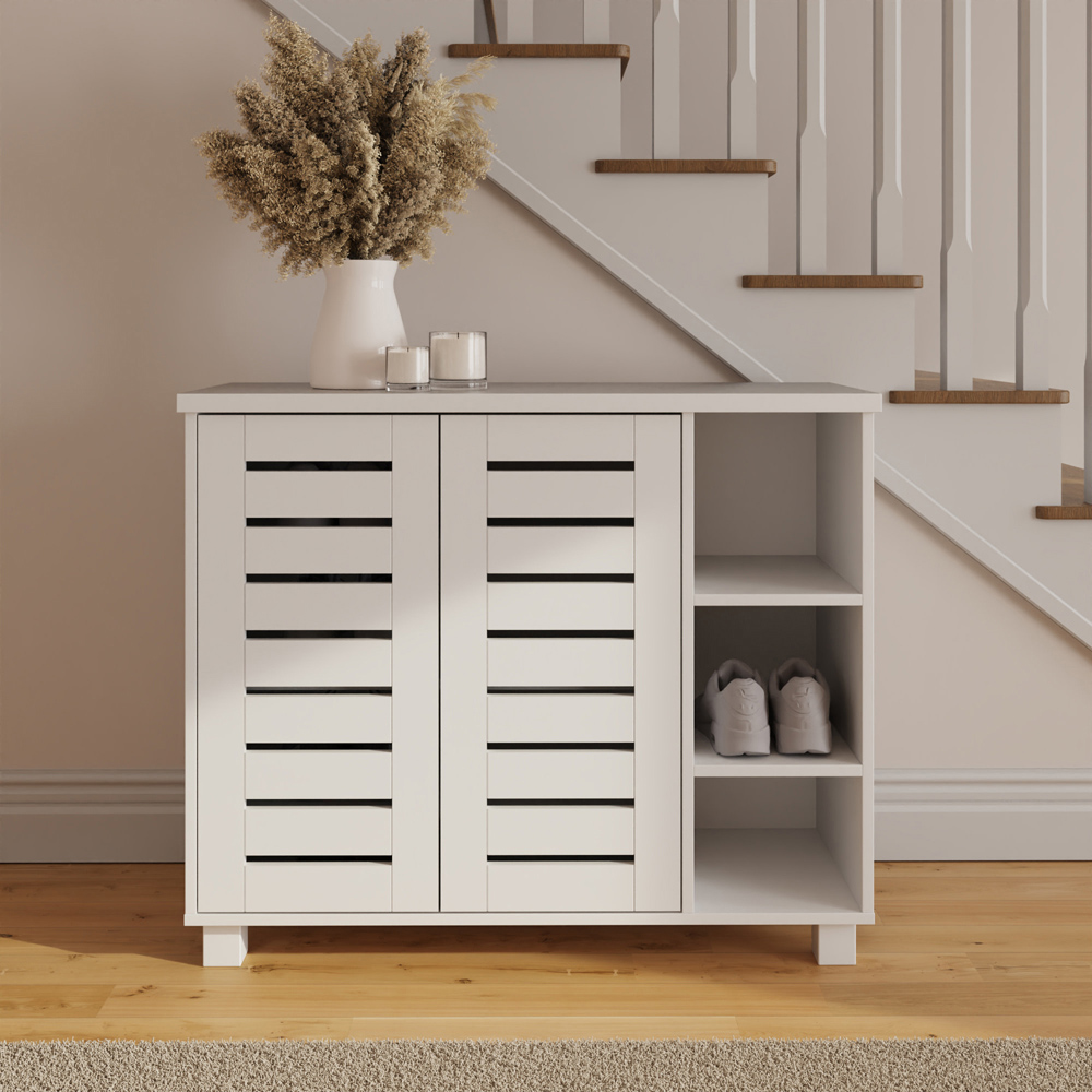 GFW Bodie 2 Door 4 Shelf White Shoe Cabinet Image 6