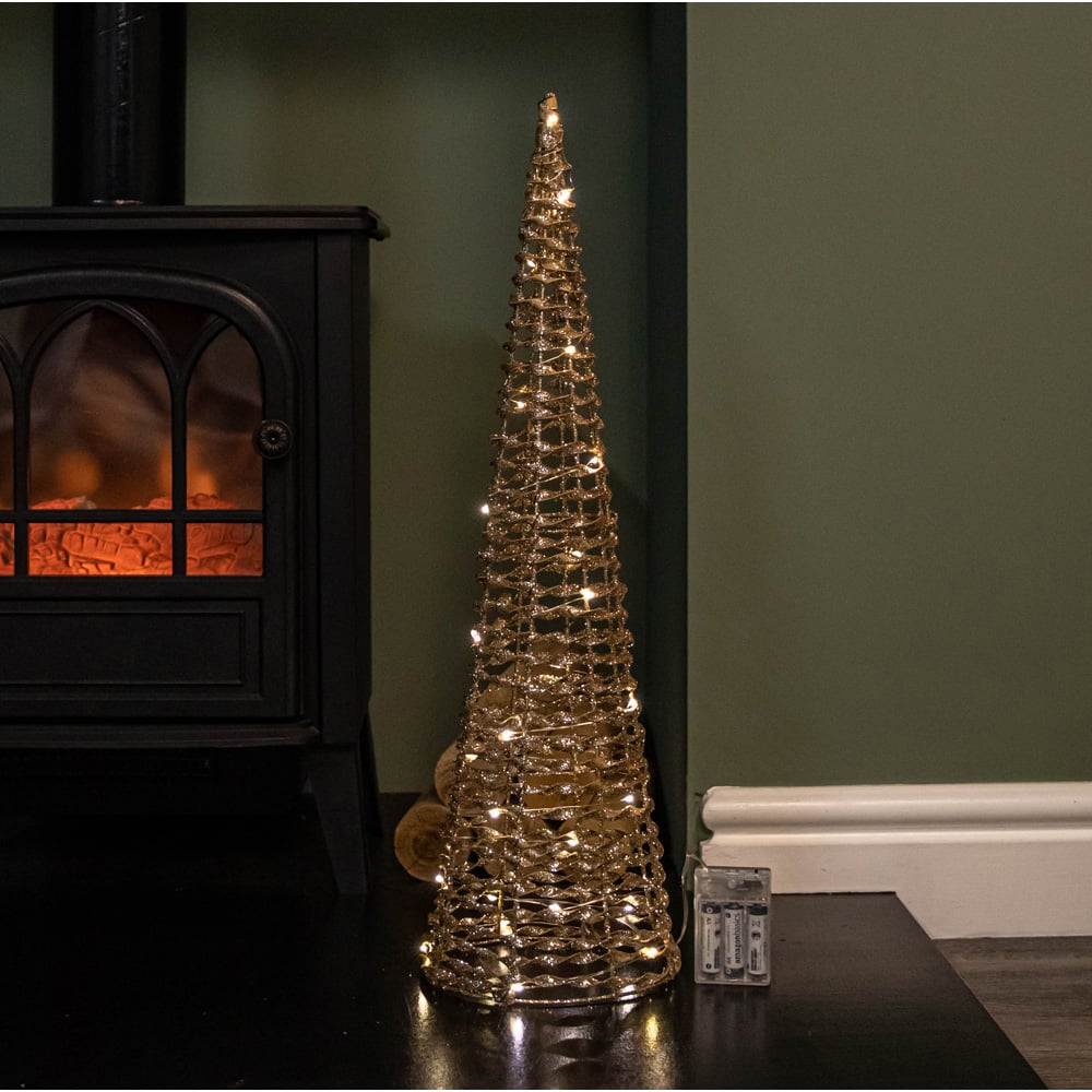 Samuel Alexander Gold Glitter Twist Warm White LED Christmas Cone Trees 3 Pack Image 6