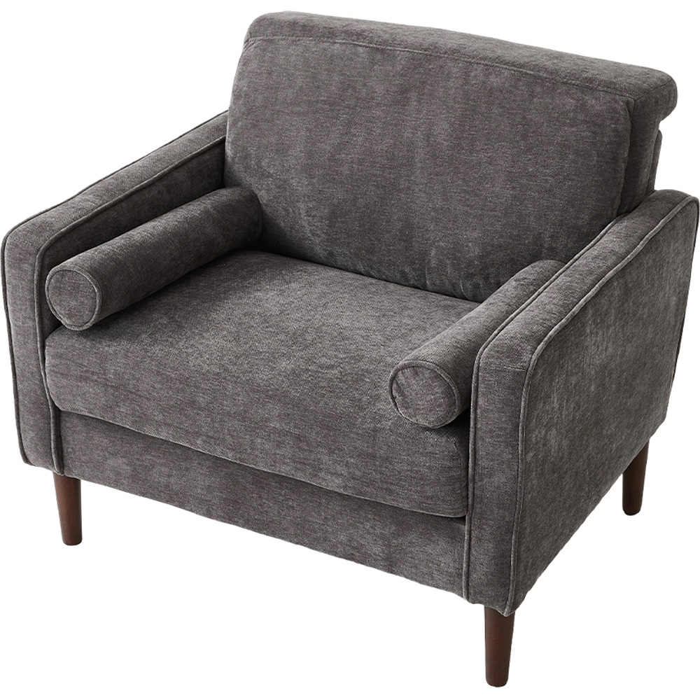 Living and Home Grey Soft Chenille Upholstered Sofa Chair with Cylindrical Pillows Image 2