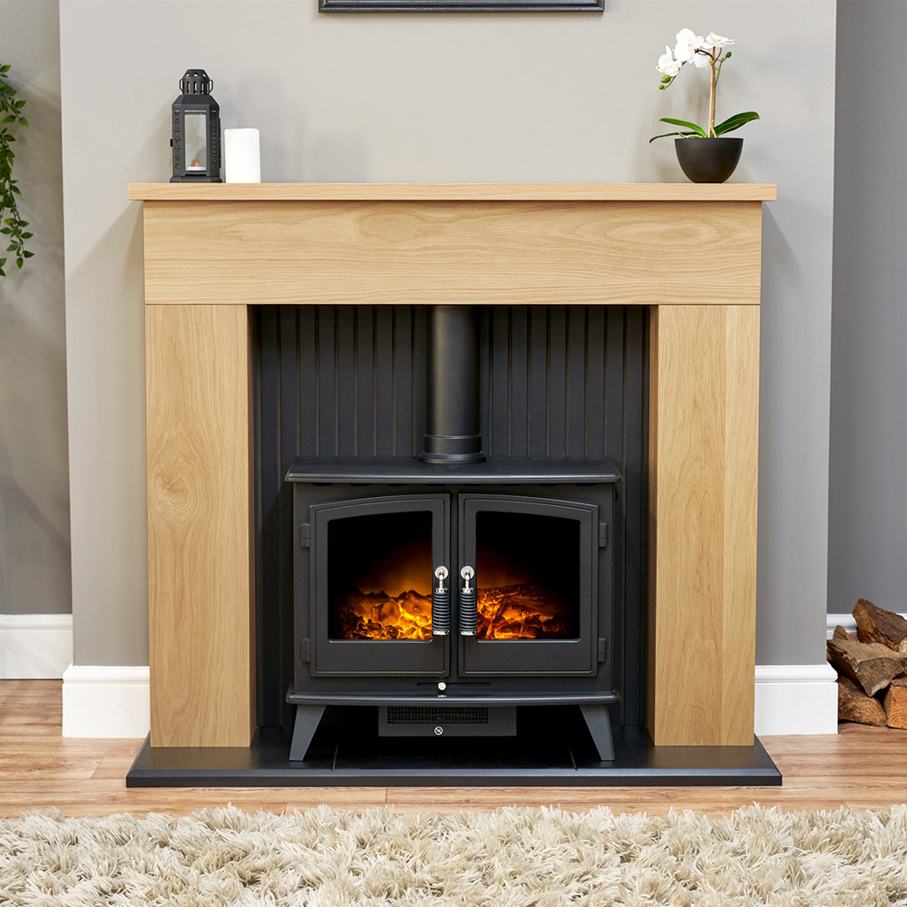 Adam Innsbruck Oak Fireplace with Woodhouse Black Electric Stove 45 inch Image 6