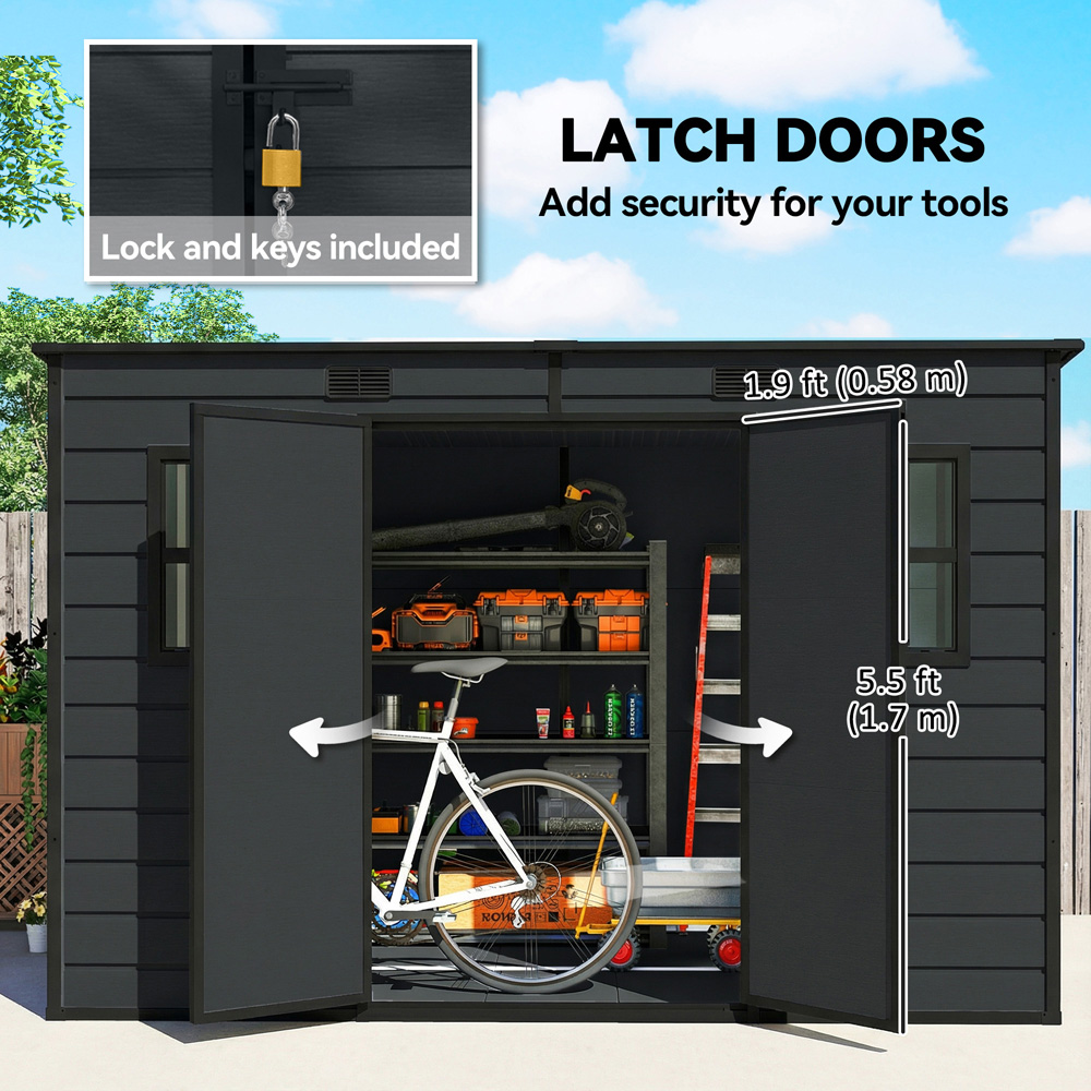 Outsunny 10 x 6ft Dark Grey Pent Garden Shed with Built-In Floor Image 8