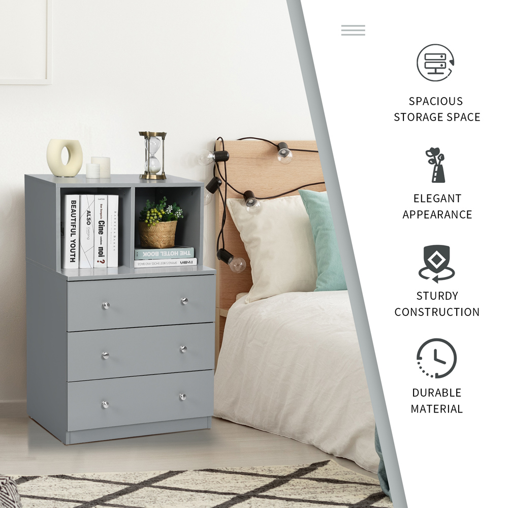 Costway 3 Drawer 2 Shelf Grey Dresser Image 5