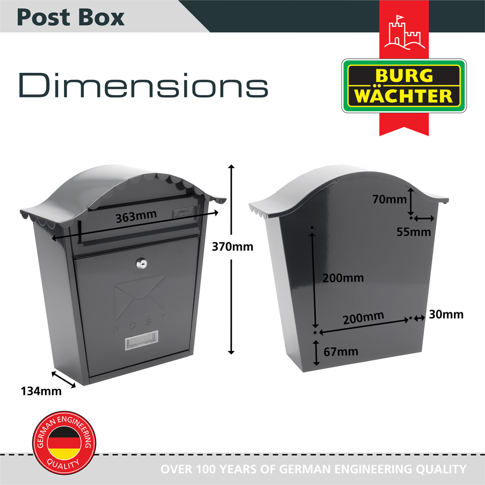 Burg-Wachter Anthracite Classic Wall Mounted Galvanised Steel Lockable Weatherproof Post Box - 36x37x13cm Image 5