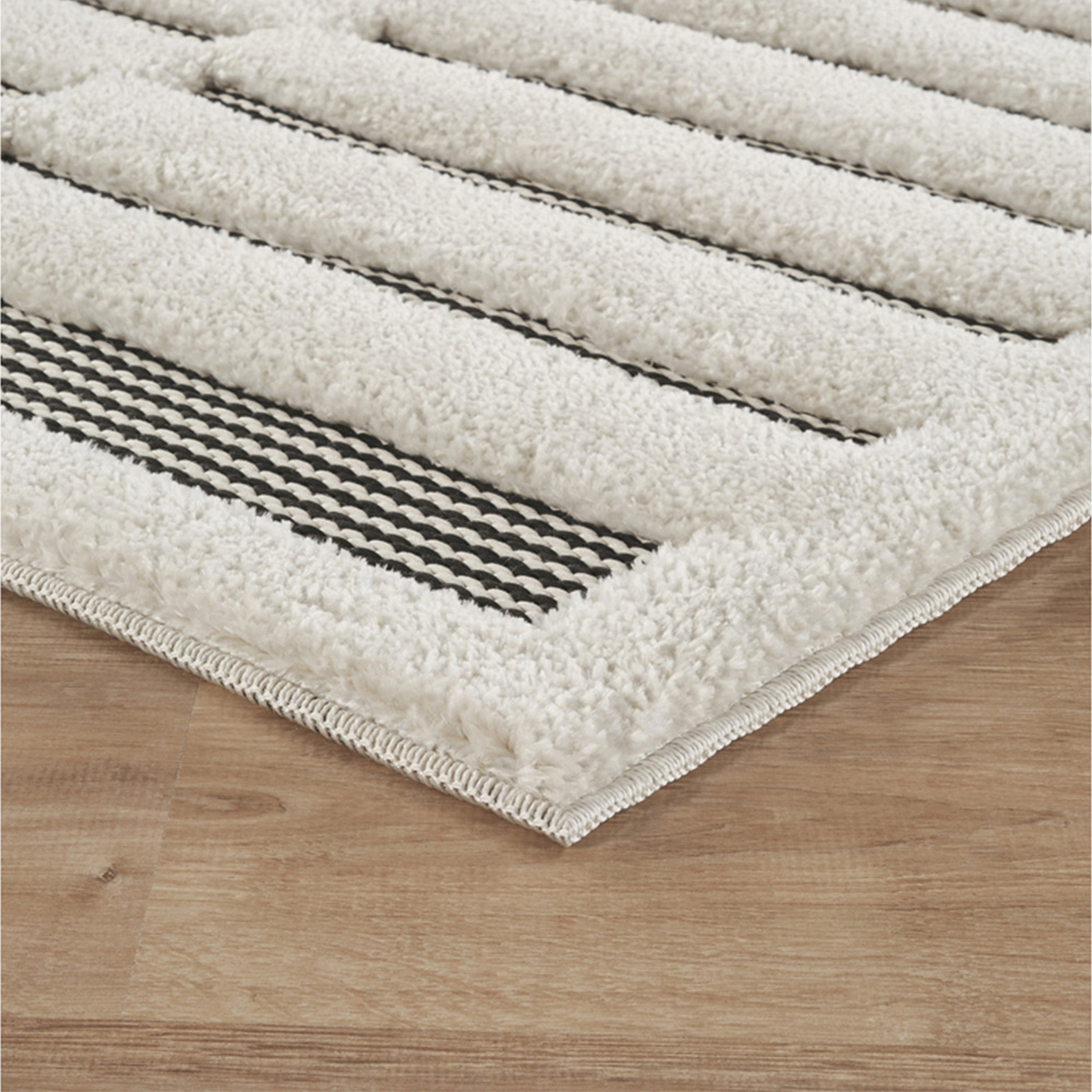 Freya Living Room Area Rug Contemporary 3D Embossed Modern Stripe Bar Design - Cream 120cm x 170cm Image 5