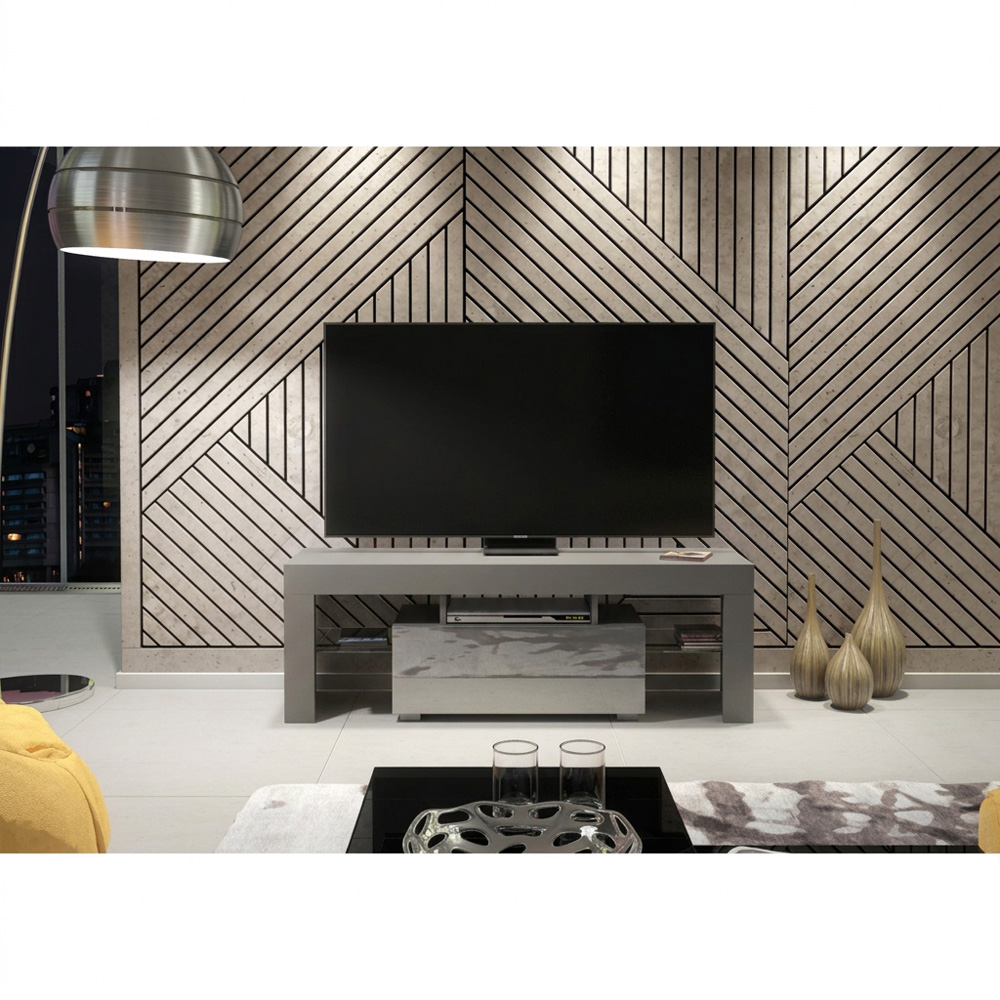 Creative Furniture Floe Dark Grey and Dark Grey Gloss Single Door 3 Shelf TV Unit Image 5