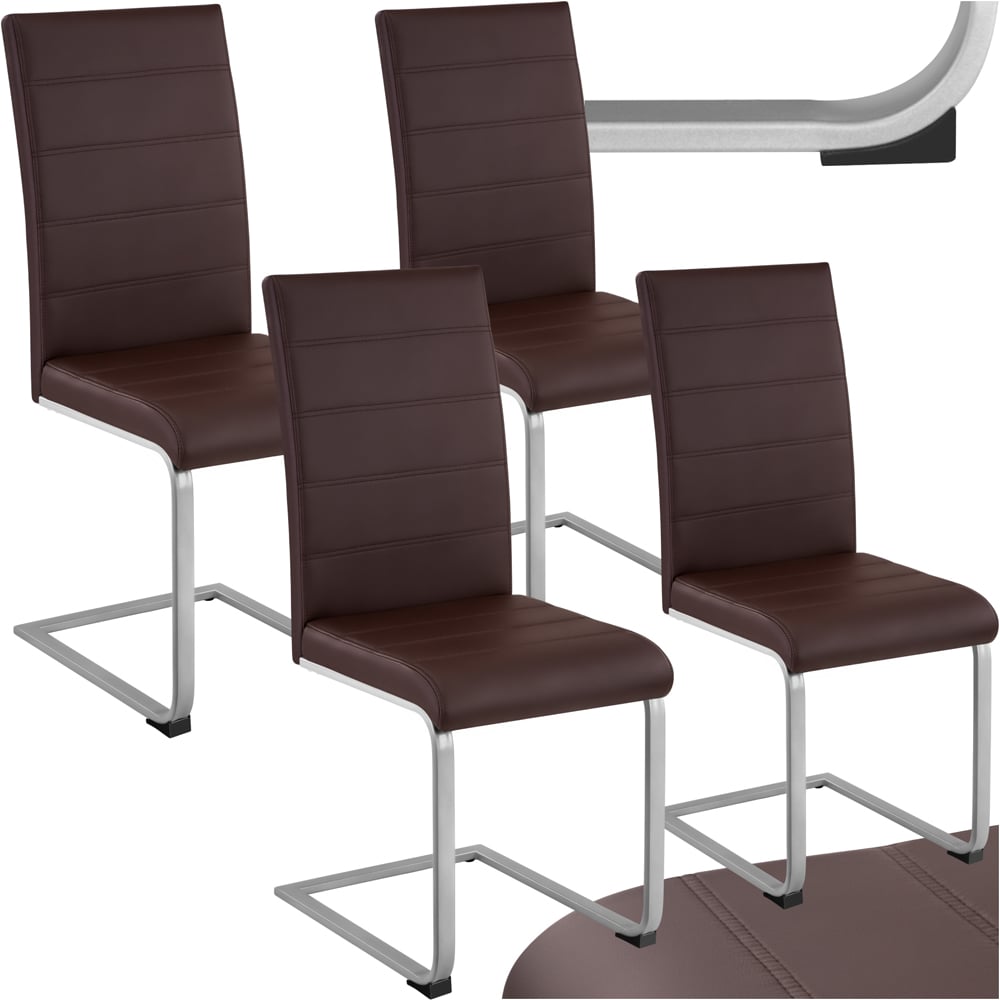 tectake Set of 4 Cappuccino Cantilever High Backrest Dining Chair Image 2
