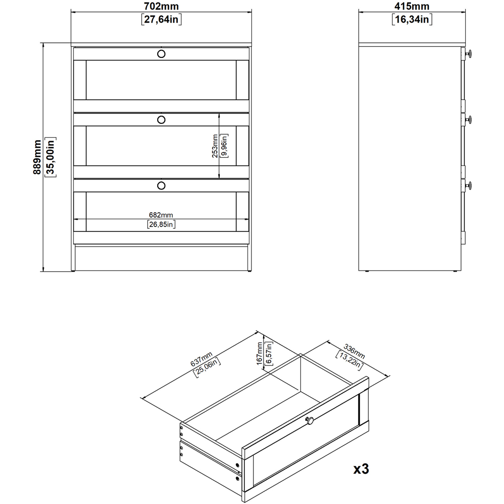 Florence 3 Drawer Jackson Hickory Chest of Drawers Image 8