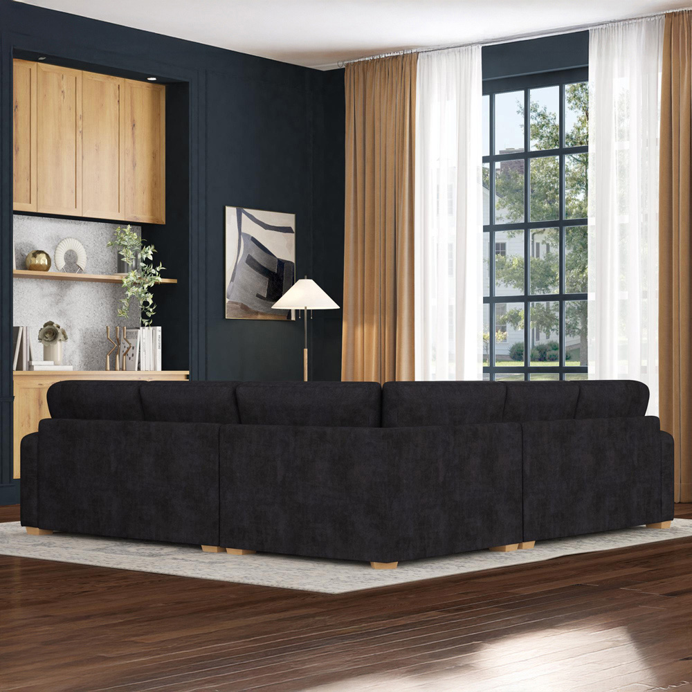 Theadford 4 Seater Ebony Plush Velvet Fixed Back Corner Sofa Image 6