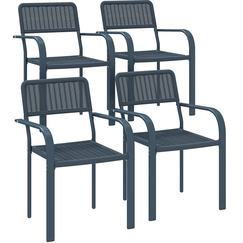 Outsunny Set of 4 Dark Grey Rattan Effect Stackable Garden Chairs Image 2