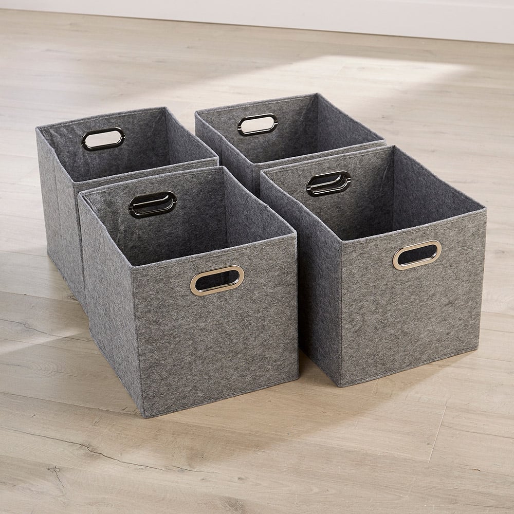 Home Source Grey Felt Oval Handle Fabric Cube Storage Box 4 Pack Image 2