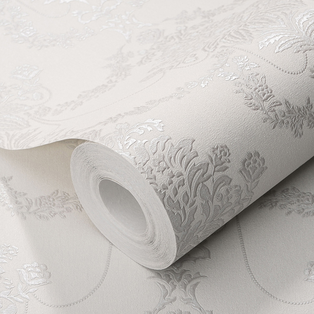 Erismann Timeless Damask Textured Grey Vinyl Wallpaper Image 2