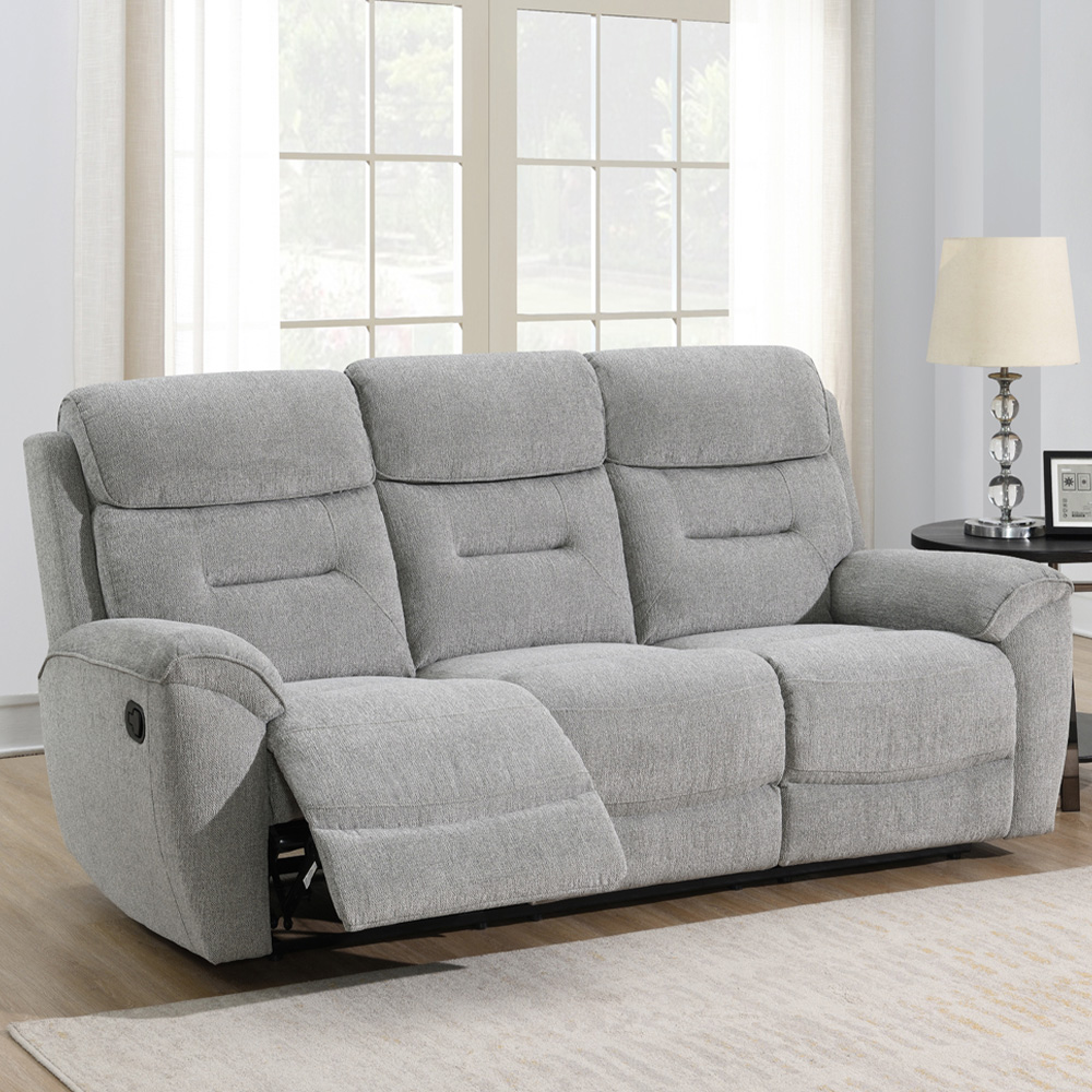 Clinton 3 Seater Light Grey Manual Recliner Sofa Image 1