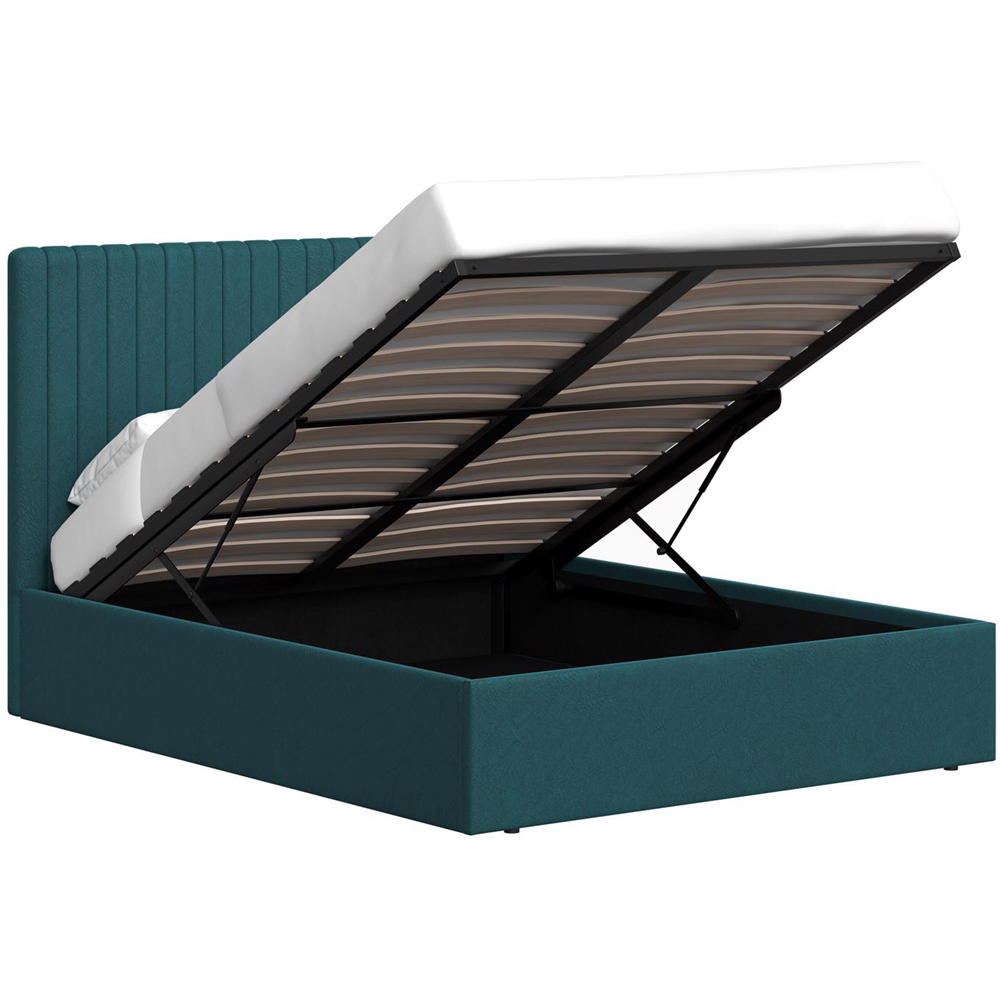 FWStyle Sollom Double Teal Upholstered Lift-Up Ottoman Bed Frame with Ribbed Headboard Image 5