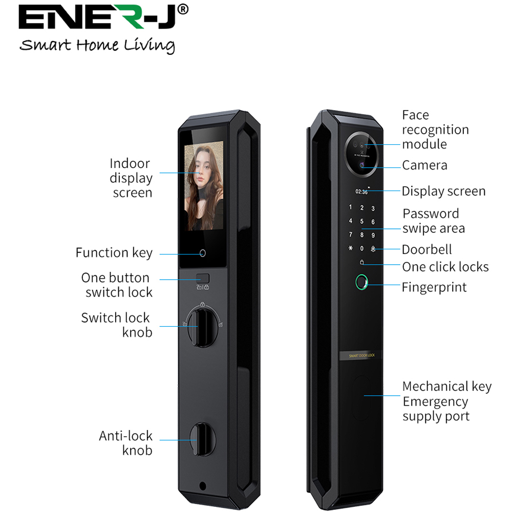ENER-J 7-in-1 Black Aluminium Alloy Smart Door Lock Image 7