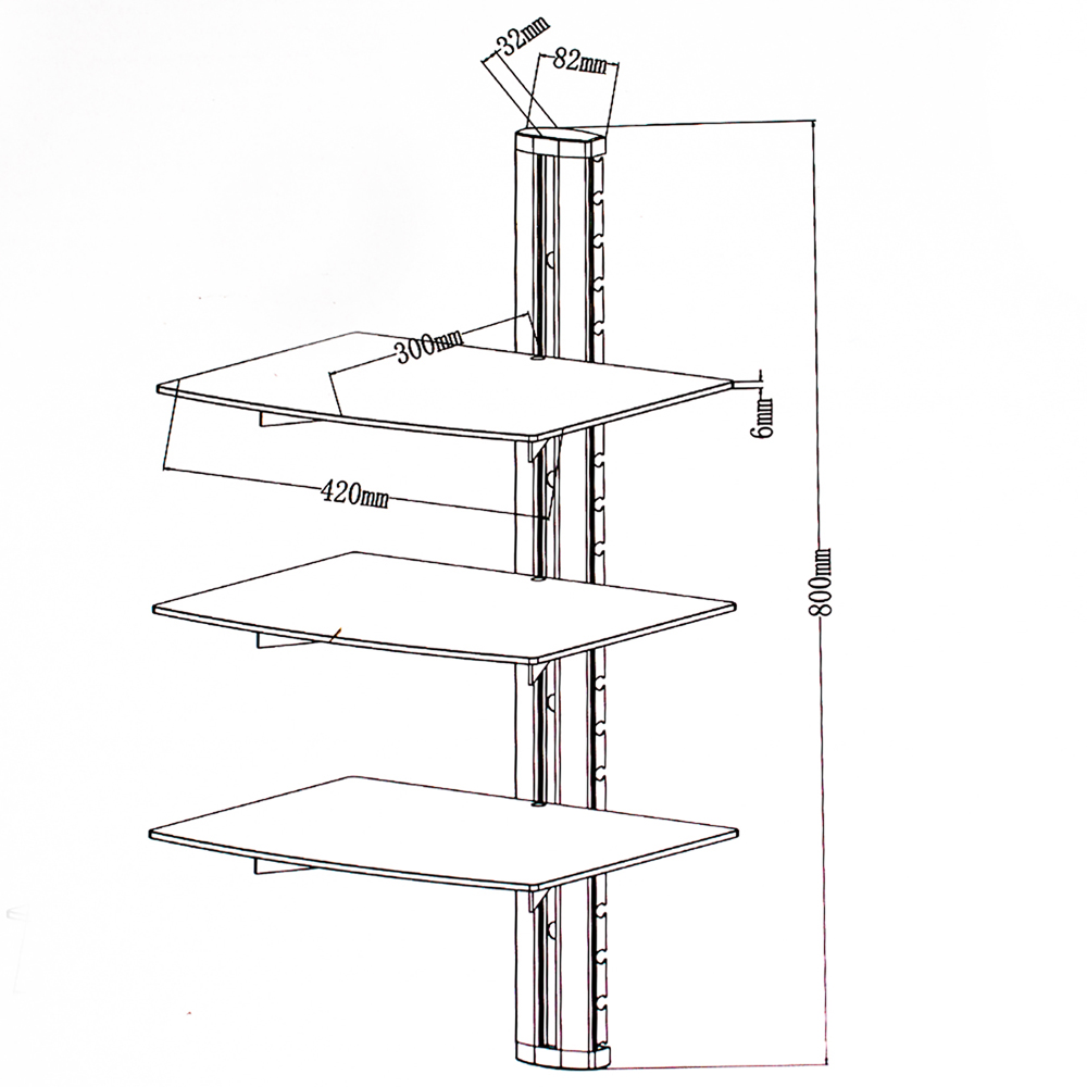 tectake Model 3 42cm 3 Tier Wall Mounted Audio Shelving Image 5