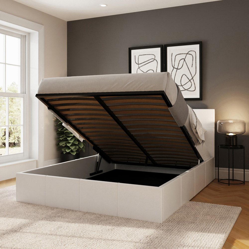 GFW King Size White Faux Leather End Lift Ottoman Bed with Memory Pocket Spring Mattress Image 9