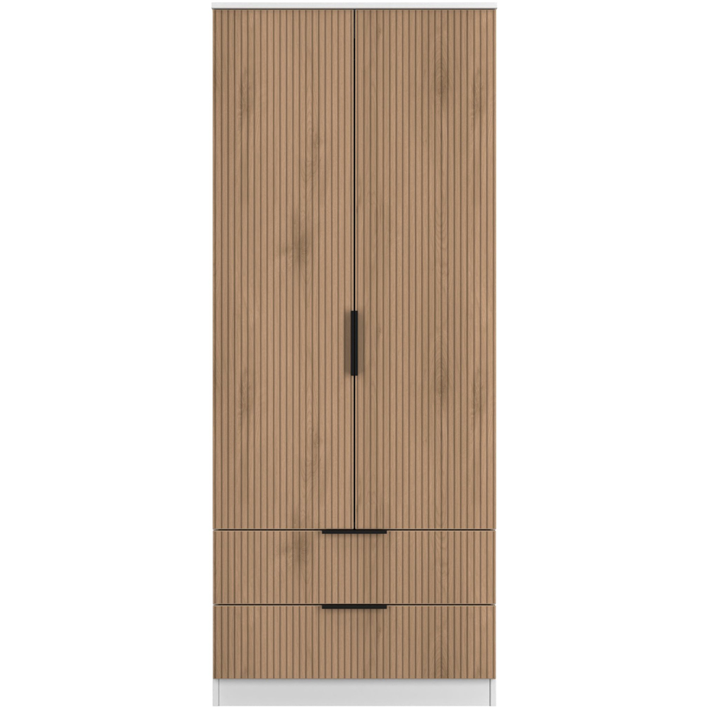Crowndale Java 2 Door 2 Drawer Slatt Effect and White Wardrobe Image 2