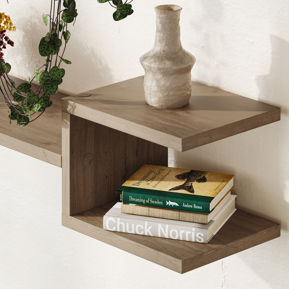 Decortie Natural Oak Wall-Mounted Floating Shelf Set 2 Pack Image 4