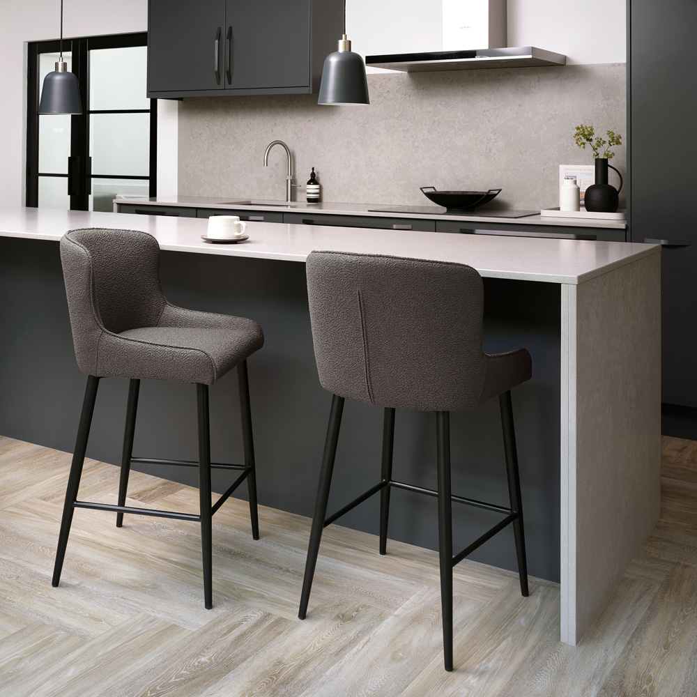 Bentley Designs Rubens Set of 2 Grey Boucle Fabric Upholstered Barstool Image 5