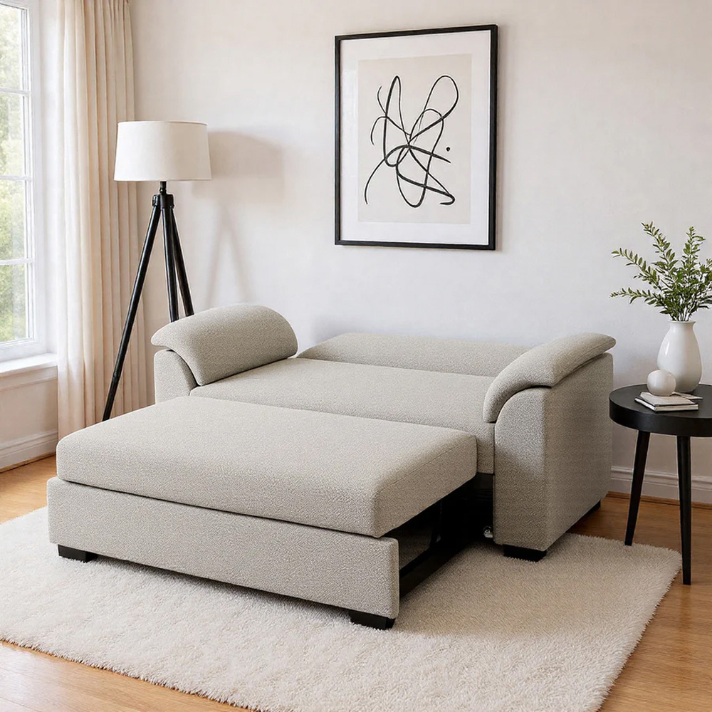 HGD Tivoli 2 Seater Oatmeal Woven Boucle Pull-Out Sofa Bed | Homebase