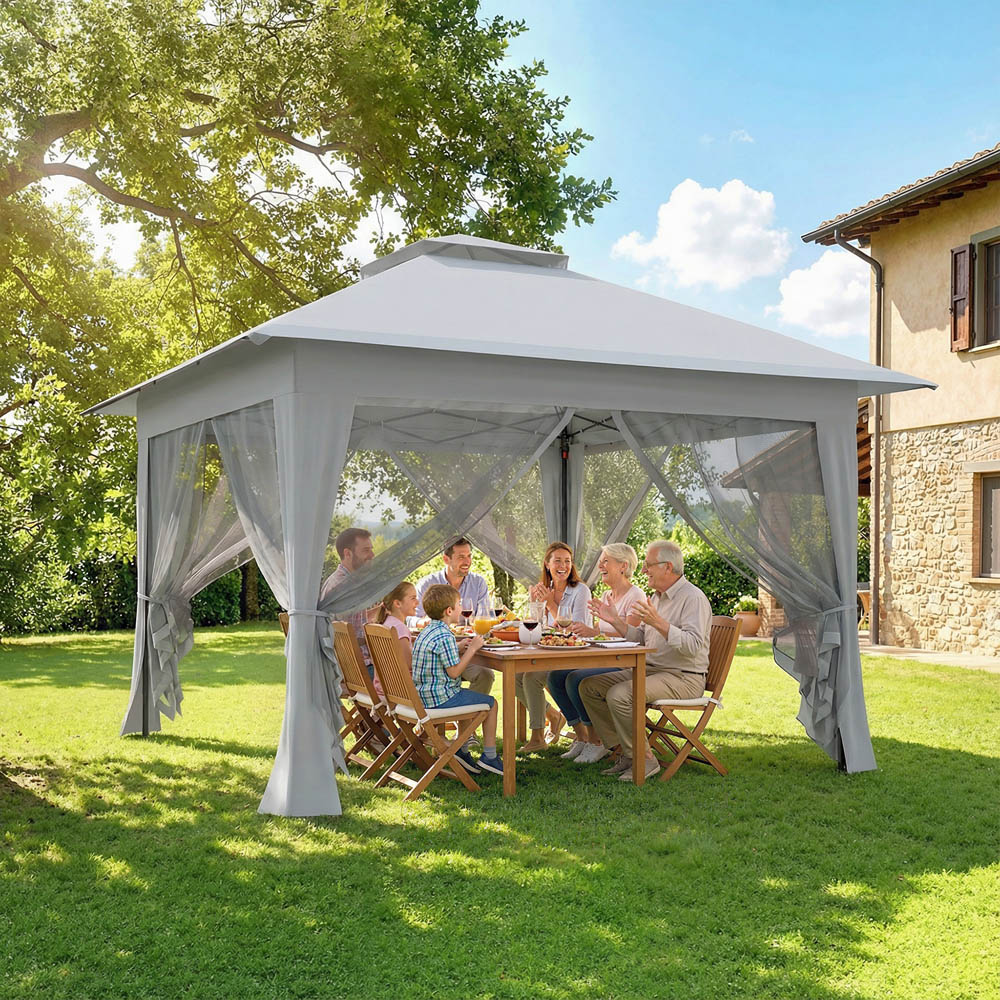 Outsunny 3 x 3m 2-Tier Grey Pop Up Gazebo with Mesh Curtains Image 3