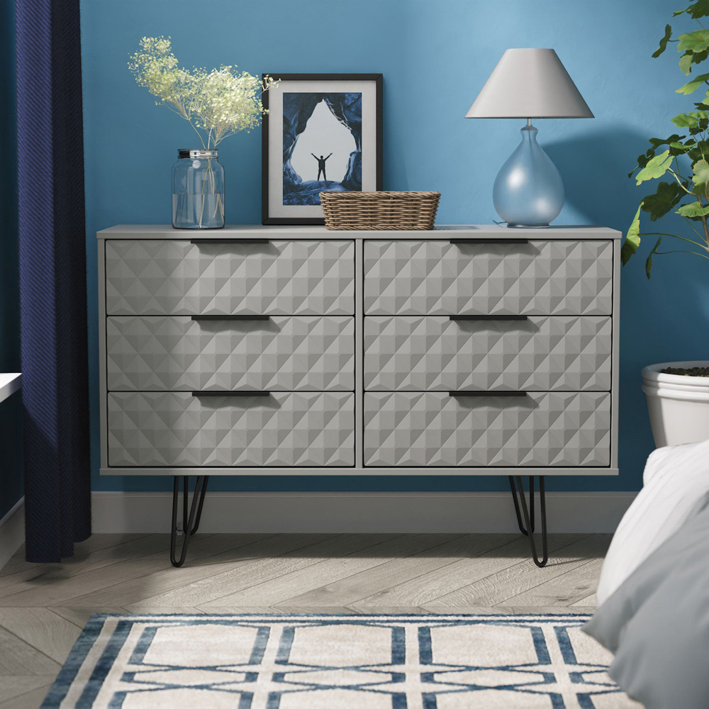 Crowndale Harlequin 6 Drawer Dusk Grey Wide Chest of Drawers Ready Assembled Image 7