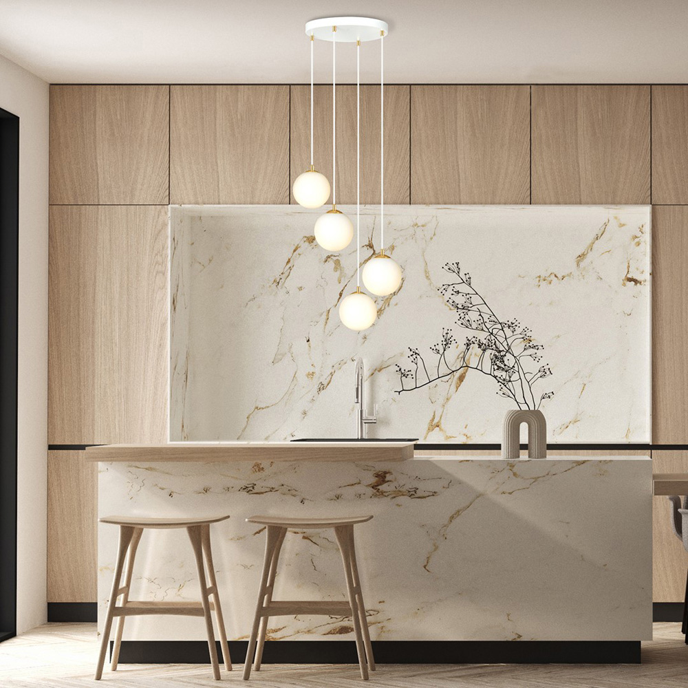Emibig Royal 4 Light White Shade White and Gold E14 Ceiling Pendant Light Image 2