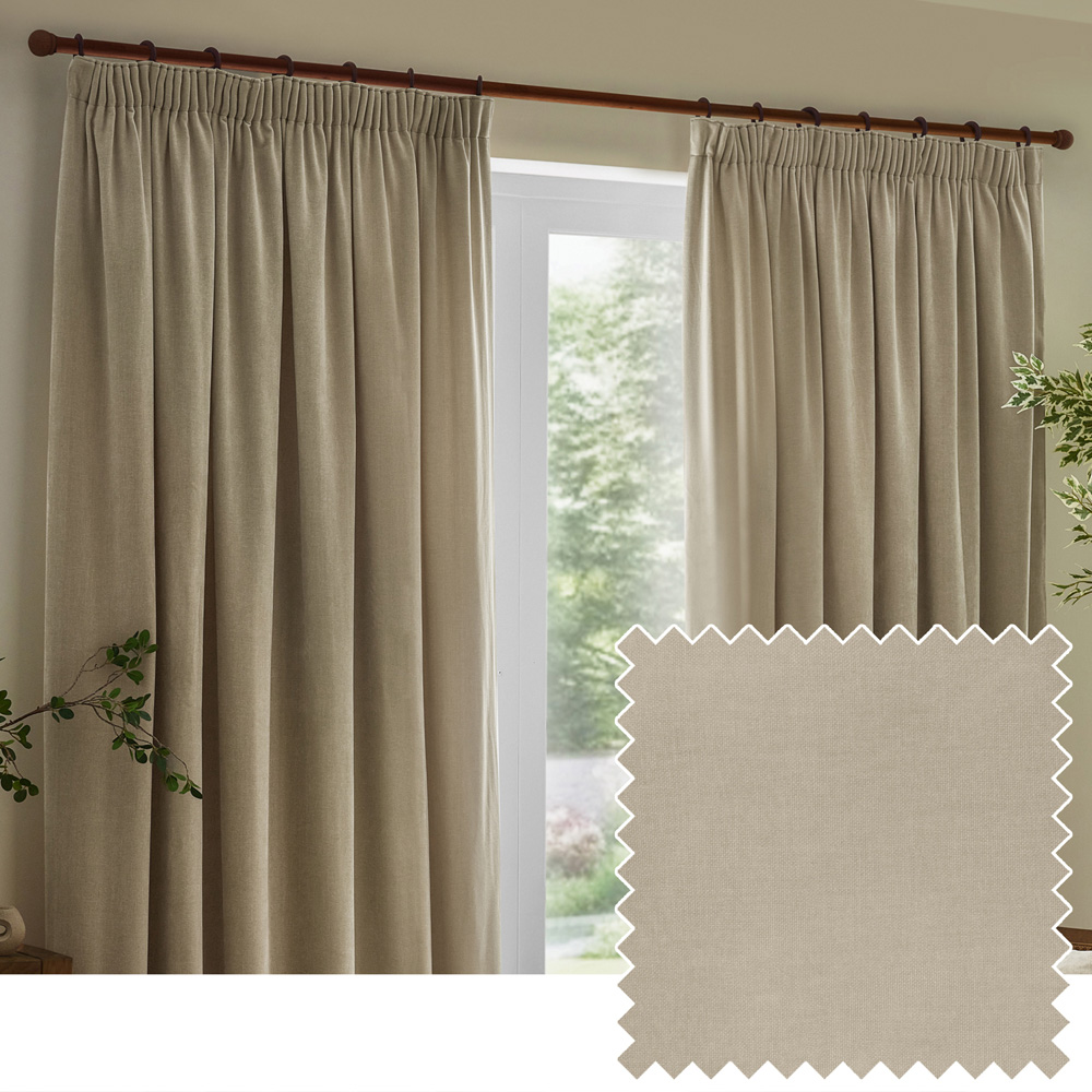 Yard Heavy Chenille Fully Lined Pencil Pleat Curtains Linen 168 x 229cm Image 5