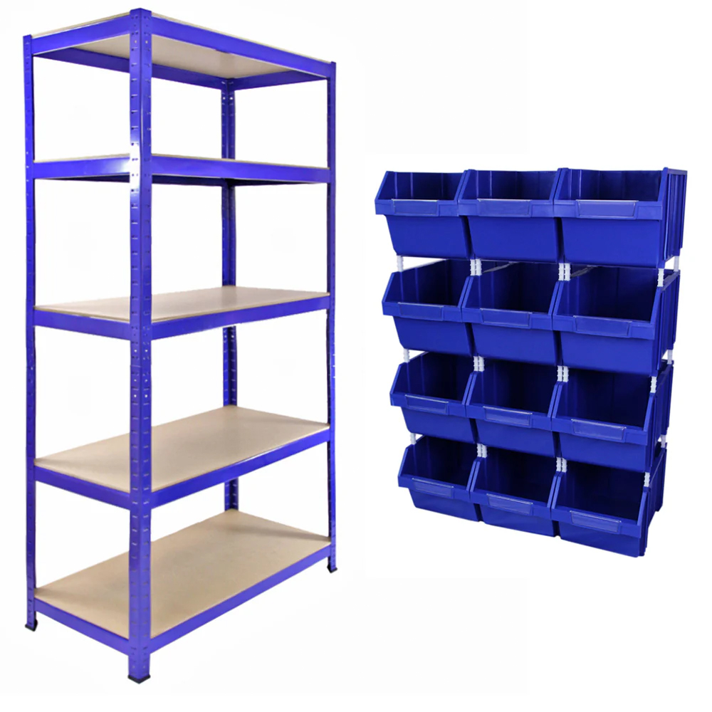 Monster Shop T Rax 5 Shelf Blue Shelving Unit with 12 Storage Bins Image 5