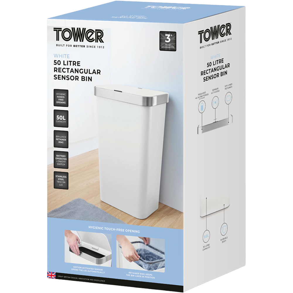 Tower Rectangular White Bin ABS Sensor 50L Image 2