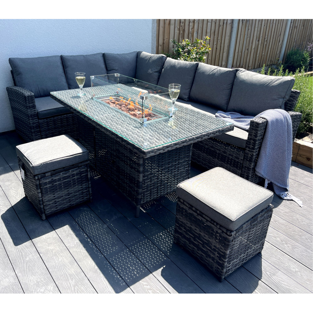 Outdoor Living The Croft 8 Seater Dark Mixed Grey Corner Gas Firepit Dining Set Image 3