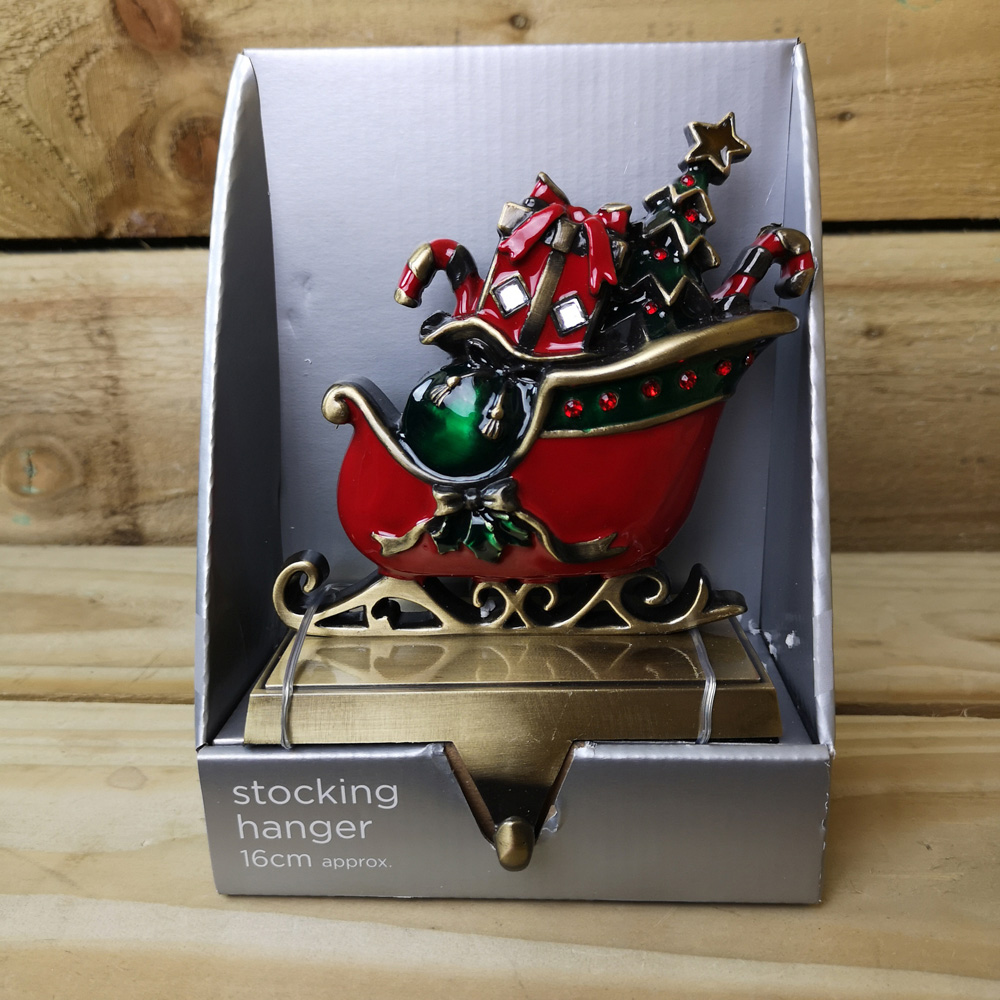 Premier Red and Green Present Filled Sleigh Christmas Stocking Hanger 16cm Image 5