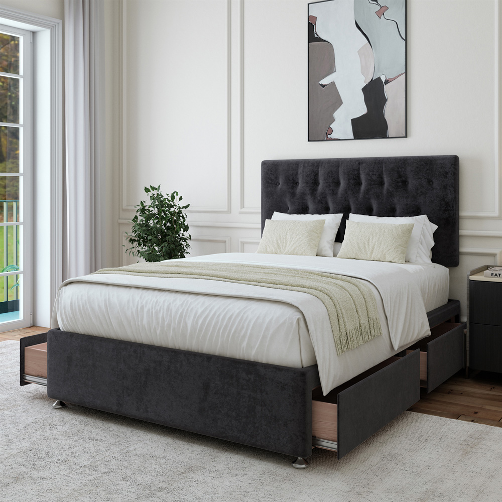 Bedmaster Small Double Black Naples Linen 4 Drawer Divan Base with Lona Headboard Image 3