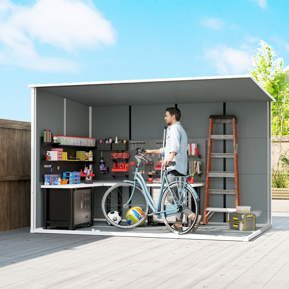 Outsunny 10 x 6ft Grey Pent Garden Shed with Built-In Floor Image 5