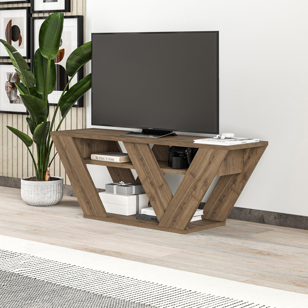 Decortie Pipralla 2 Shelf Dark Oak Effect Modern TV Unit Image 4