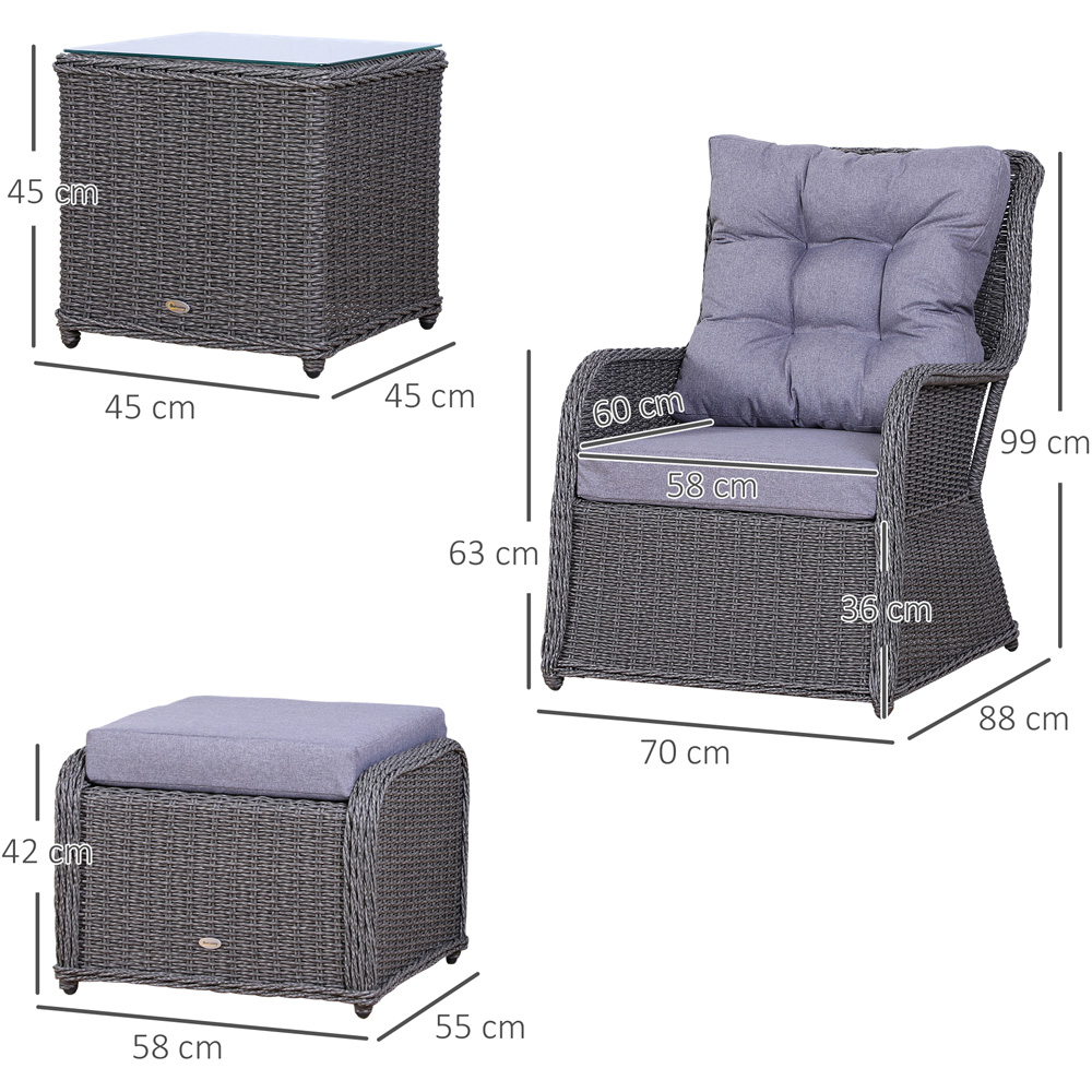 Outsunny 2 Seater Grey Rattan Lounge Set with Foot Stool Image 7