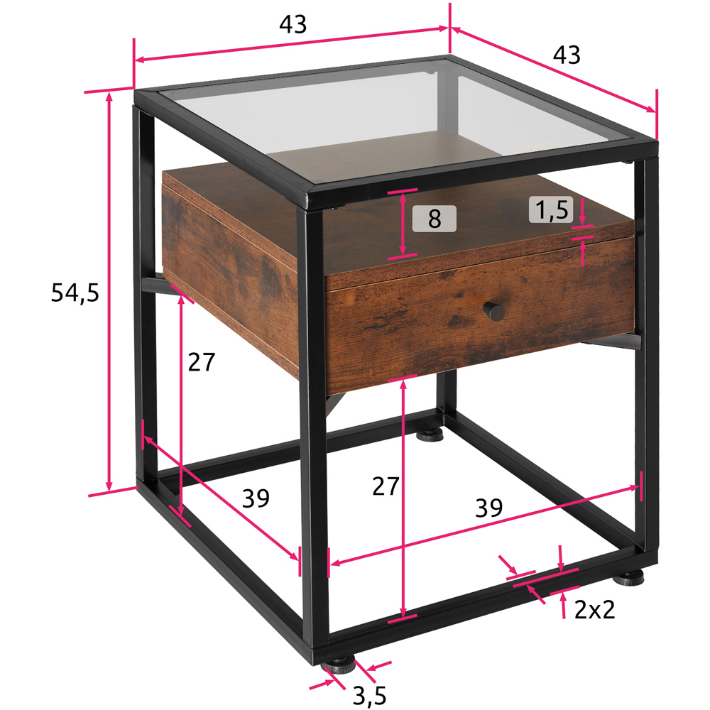 tectake Single Drawer Dark Wood Nightstand Image 7