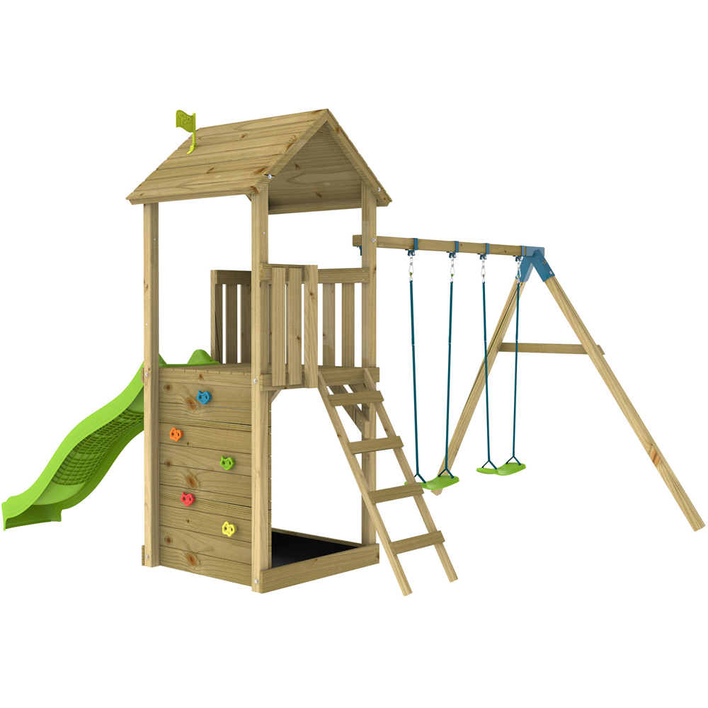TP Skywood Kids Wooden Climbing Frame with Double Swing and Slide Image 4