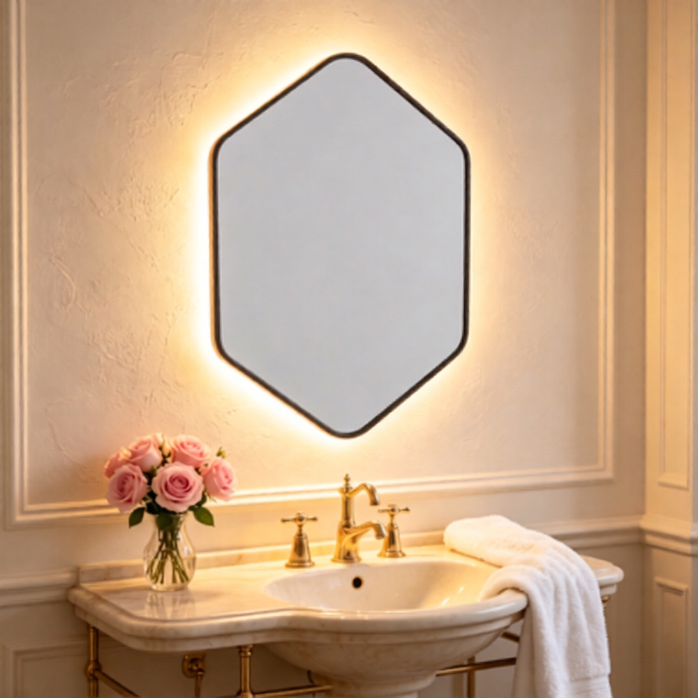 Living and Home Black Diamond Aluminium Framed HD Float Glass Bathroom Mirror 40 x 60cm Image 2