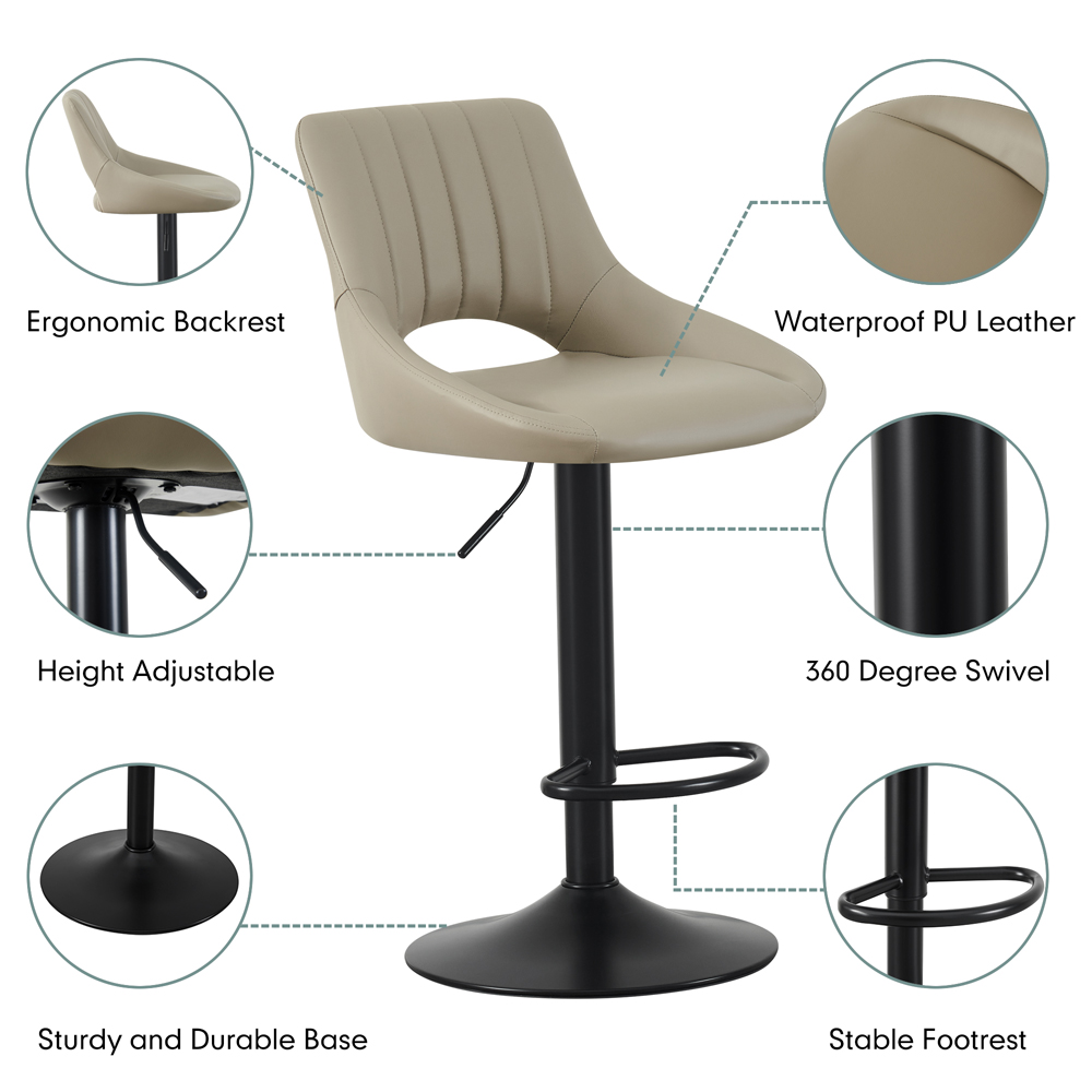 Stacey Brown Height Adjustable Kitchen Bar Stool with Footrest Set of 2 Image 3