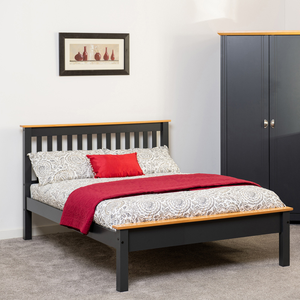 Seconique Monaco Small Double Dark Grey and Oak Effect Low End Bed Image 9